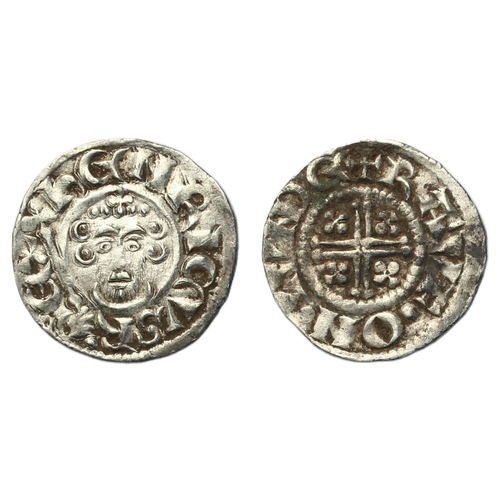 160 - John (1199-1216) Penny, short cross type class 5c, London, moneyer Rauf, crowned facing bust holding... 