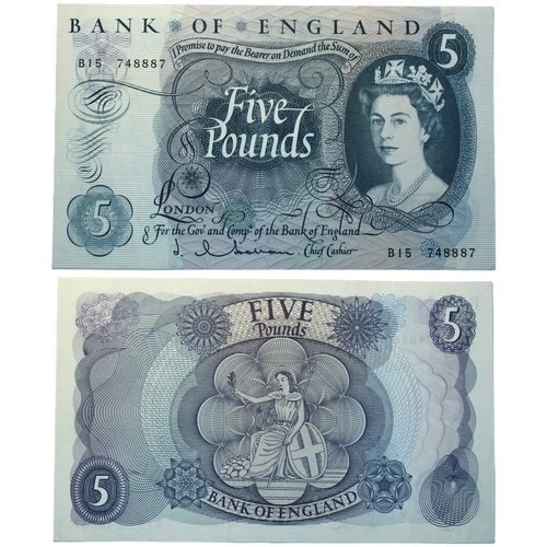 361 - Bank of England (4) Five Pounds J.Q. Hollom (2), 21st February 1963, prefixes B15 and B90, (Dugg. B2... 