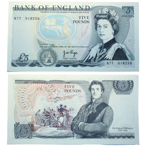 364 - Bank of England (6) Five Pounds and One Pounds J.B. Page, Five Pounds (2) and One Pound, prefixes 87... 