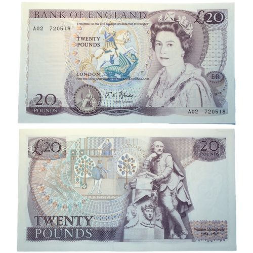 366 - Bank of England (2) Twenty Pounds J.S. Fforde and J.B. Page, prefixes A02 and A10 first series, (Dug... 