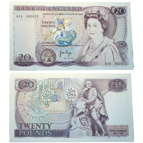 366 - Bank of England (2) Twenty Pounds J.S. Fforde and J.B. Page, prefixes A02 and A10 first series, (Dug... 