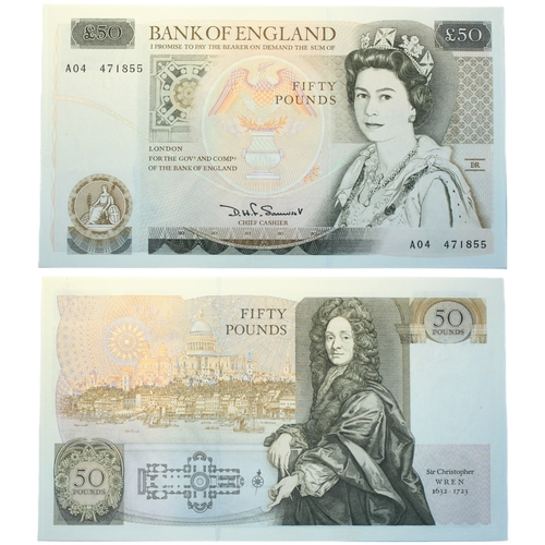 368 - Bank of England (2) Fifty Pounds D.H.F. Somerset and G.M. Gill, prefixes A04, and D72, (Dugg. B352 a... 