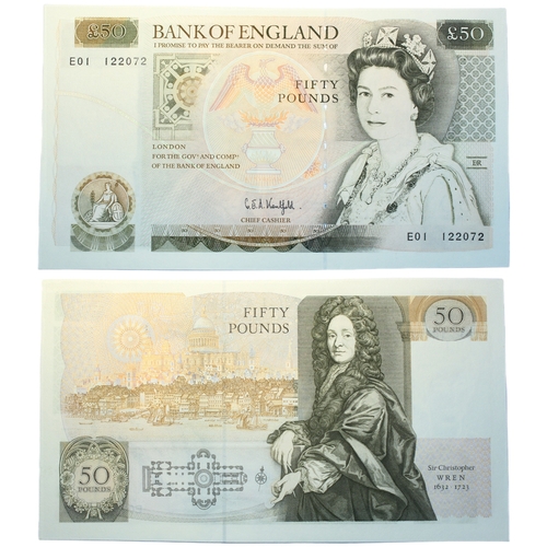 369 - Bank of England Fifty Pounds G.E.A. Kentfield, prefix E01, first run, (Dugg. B361). Uncirculated