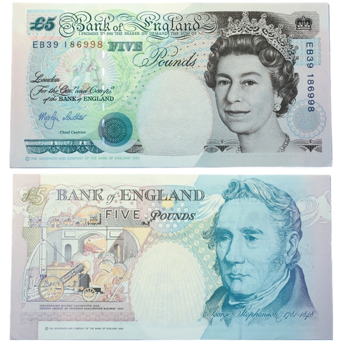 370 - Bank of England (7) Ten Pounds and Five Pounds G.M. Gill, Five Pounds, prefix A01 first run, (Dugg. ... 