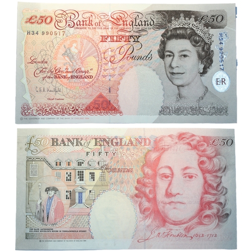372 - Bank of England (3) Fifty Pounds G.E.A Kentfield, Merlyn Lowther and Andrew Bailey, prefixes H34, K2... 