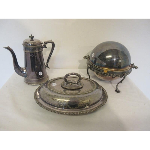 166 - A plated turnover breakfast dish, entree dish and coffee pot (3).