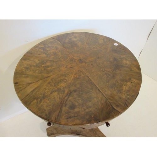 194 - A 19th century nicely figured mahogany drum top table fitted with real and dummy drawers raised on r... 