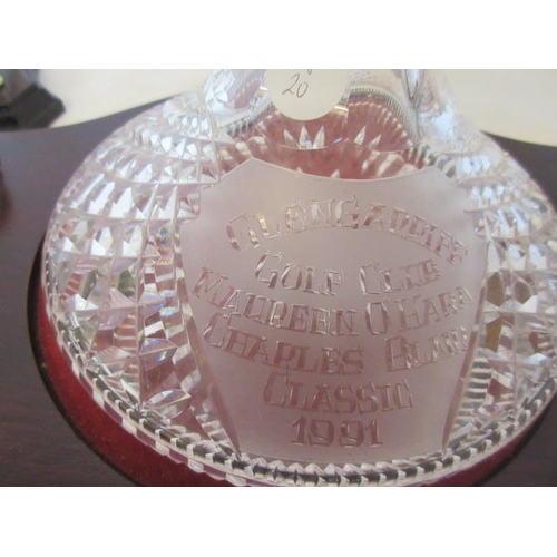 201 - Three Waterford glass decanters and bases, two engraved Maureen O'Hara, General Charles Blair, Class... 