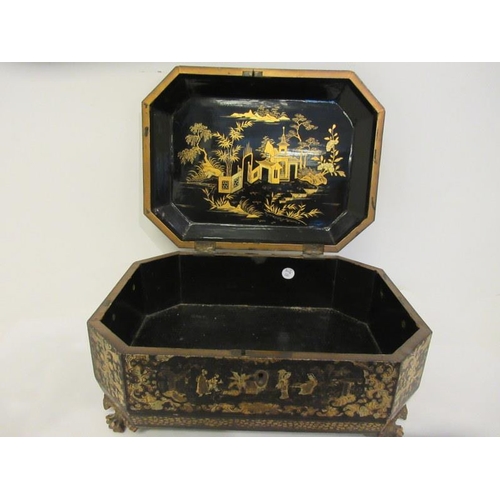 233 - An 19th century oriental lacquered box on gilded feet. 
W. 14