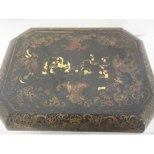 233 - An 19th century oriental lacquered box on gilded feet. 
W. 14