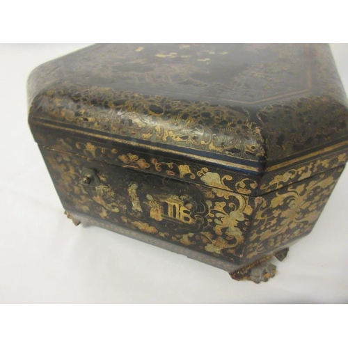 233 - An 19th century oriental lacquered box on gilded feet. 
W. 14