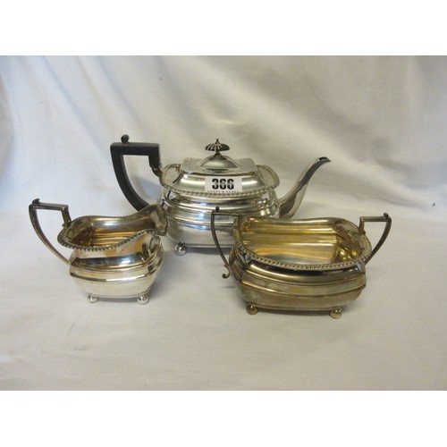 366 - Three piece silver tea service, Sheffield 1922. 
42 troy ozs.