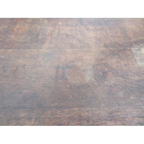 127 - Early antique oak drop leaf dining table fitted with a long drawer and raised on turned legs with cr... 