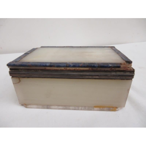 147 - A marble and silver banded box with enamel decoration, stamped Gallow of Mount Street, Mayfair, Lond... 