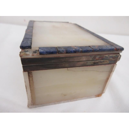 147 - A marble and silver banded box with enamel decoration, stamped Gallow of Mount Street, Mayfair, Lond... 