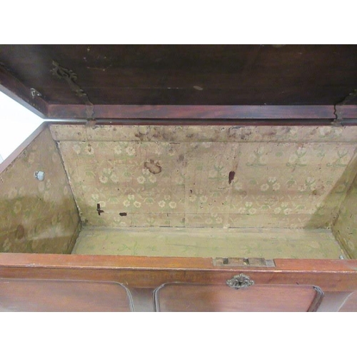 191 - Antique mahogany lift top blanket box having carved columns and raised on ball and claw feet. W. 4ft... 