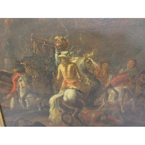 224 - 18th century painting,
Military Skirmish,
Oil on panel,
Signed,
10