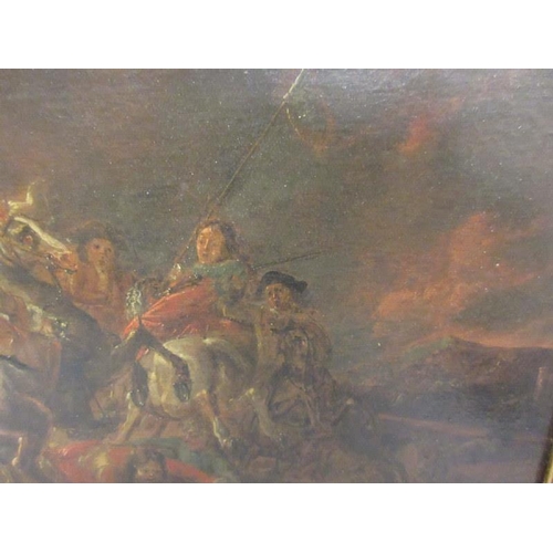 224 - 18th century painting,
Military Skirmish,
Oil on panel,
Signed,
10