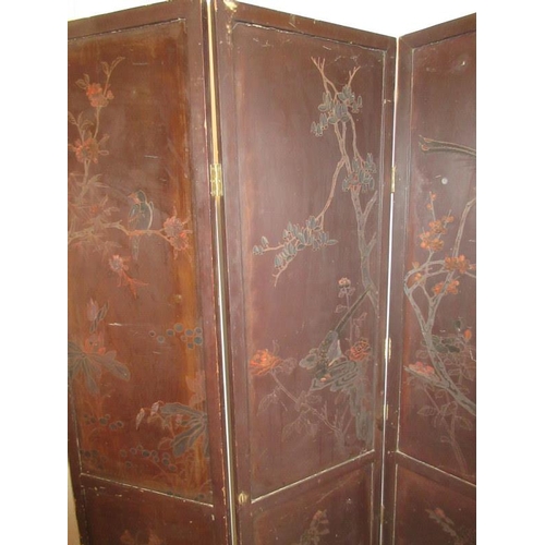 229 - A Chinese four panel back lacquer screen inlaid with mother of pearl and soapstone depicting court a... 