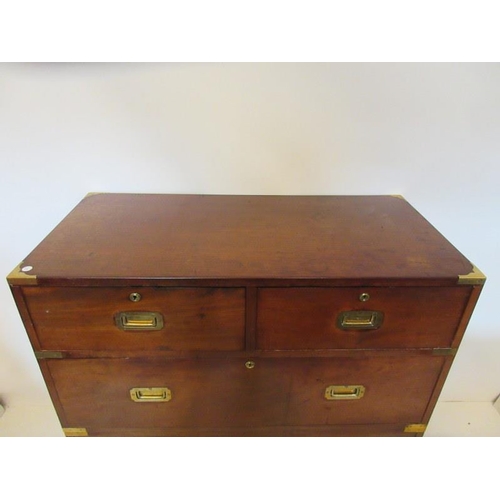 240 - A good 19th century mahogany military chest in two sections having brass banding and recess handles.... 