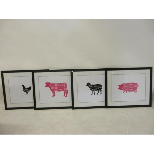 33 - Four large framed prints, Animal Cuts.