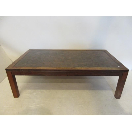 58 - Oak framed coffee table with large copper panel inset. 52