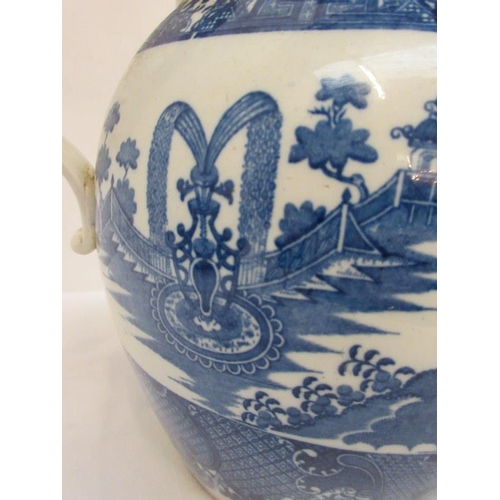 66 - An old blue and white tureen and cover and a large jug. (2)