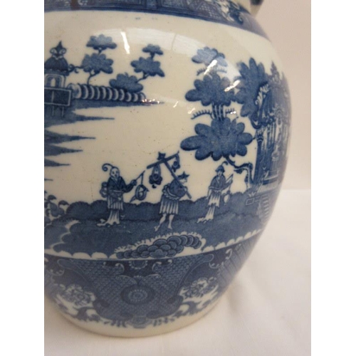 66 - An old blue and white tureen and cover and a large jug. (2)