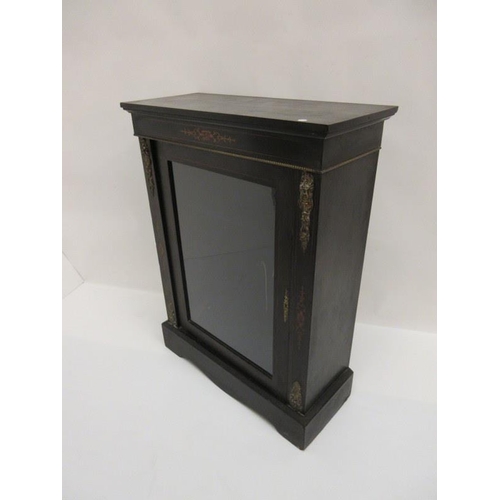 68 - Victorian ebonized and inlaid side cabinet with brass mounts. Width 30