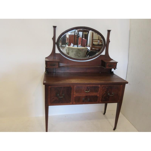 84 - Edwardian inlaid mahogany wardrobe and matching dressing table. Wardrobe width 5ft.