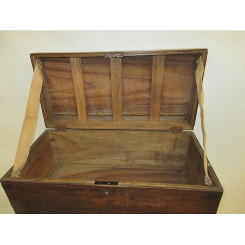 93 - Antique mahogany and brassbound storage box with carrying handles. W. 33