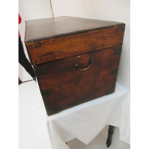 93 - Antique mahogany and brassbound storage box with carrying handles. W. 33