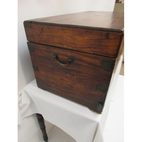 93 - Antique mahogany and brassbound storage box with carrying handles. W. 33