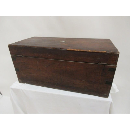 93 - Antique mahogany and brassbound storage box with carrying handles. W. 33