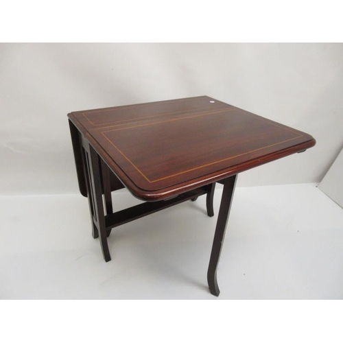 97 - Inlaid mahogany drop leaf table. Height 23