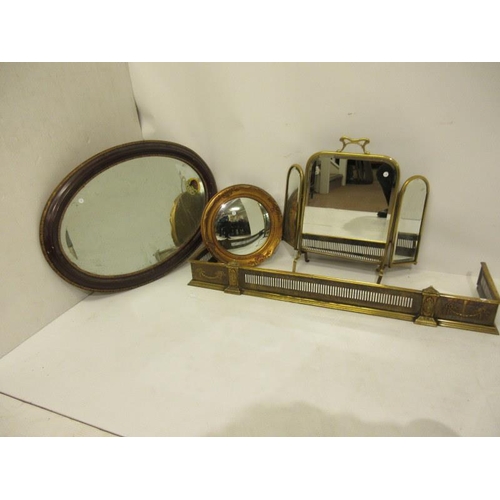 14 - Victorian brass fender, firescreen and two mirrors. (4)
Internal measurement of fender -120cm x 30cm... 