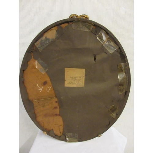 23 - Late 19th century coloured print in gilt framed rope twist oval frame, (one piece missing).