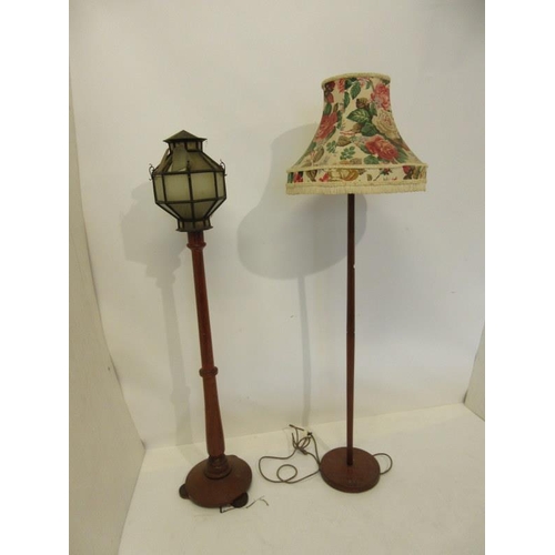 56 - Two old floor lamps - two glass pieces loose and one missing (see photos). (2)