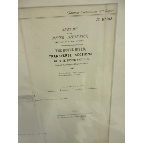 62 - Survey of the River Shannon 1838- Six large mounted maps - The Boyle river and water. (see photos)