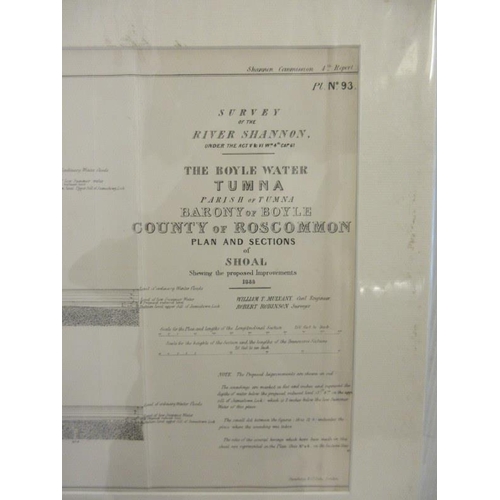 62 - Survey of the River Shannon 1838- Six large mounted maps - The Boyle river and water. (see photos)