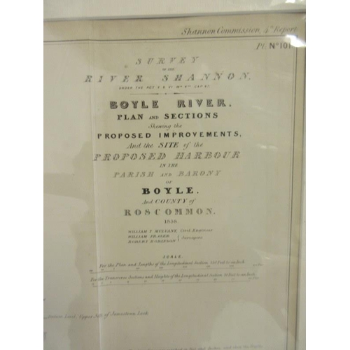 62 - Survey of the River Shannon 1838- Six large mounted maps - The Boyle river and water. (see photos)