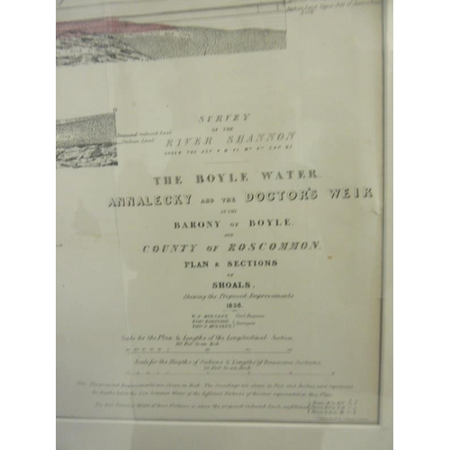 62 - Survey of the River Shannon 1838- Six large mounted maps - The Boyle river and water. (see photos)