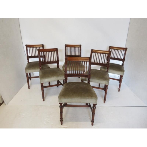 67 - A good set of Cork mahogany 9 bar dining chairs raised on ring turned legs. (All in good condition)