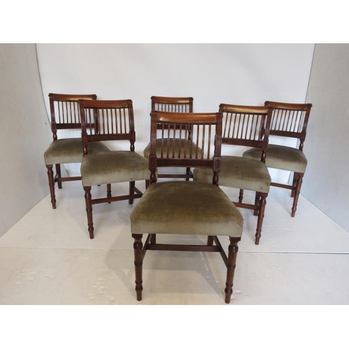 67 - A good set of Cork mahogany 9 bar dining chairs raised on ring turned legs. (All in good condition)