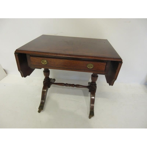 70 - Inlaid mahogany drop leaf drawing room table.