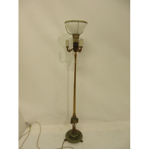 71 - A drawing room brass and marble tall floor lamp.