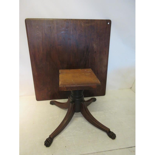 115 - A Regency mahogany breakfast table, the square top raised on fine pod support having turned column a... 