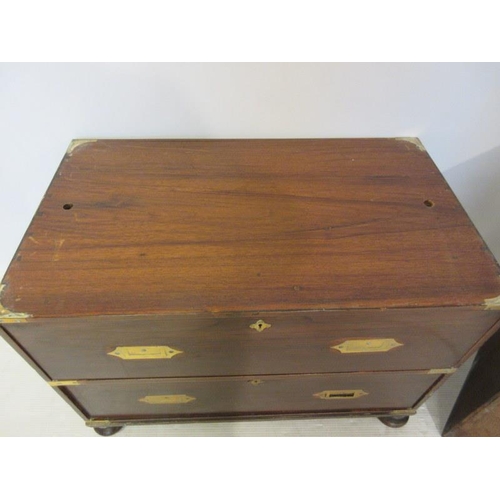 120 - An 19th century teak military two part secetaire chest, side handles missing and restoration require... 