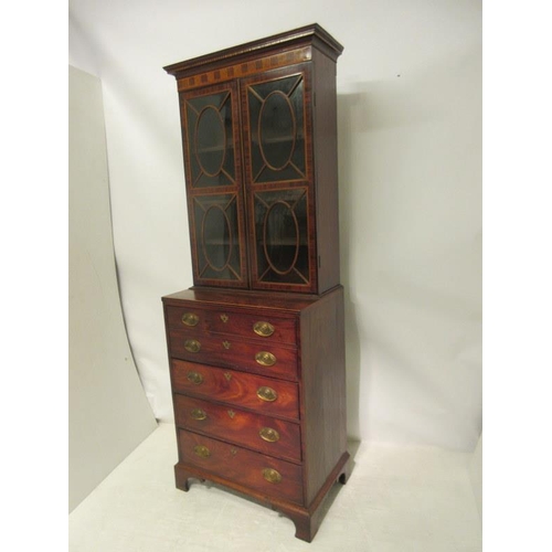 133 - A fine Irish Georgian mahogany secretaire bookcase, the upper section having inlaid cornice with den... 