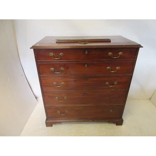 137 - Georgian mahogany secretaire chest of drawers raised on bracket feet. W. 100cm, D. 55cm, H. 105cm ap... 